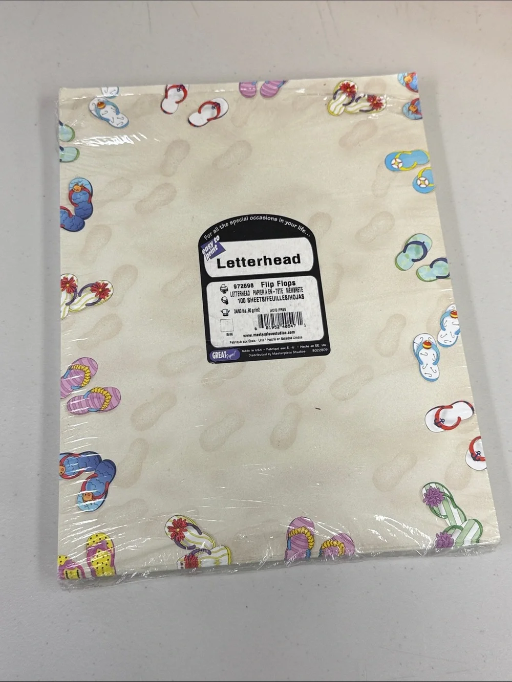 Kids Flip Flops Patterned Stationery - Cream Easy to Print Letterhead 8.5x11